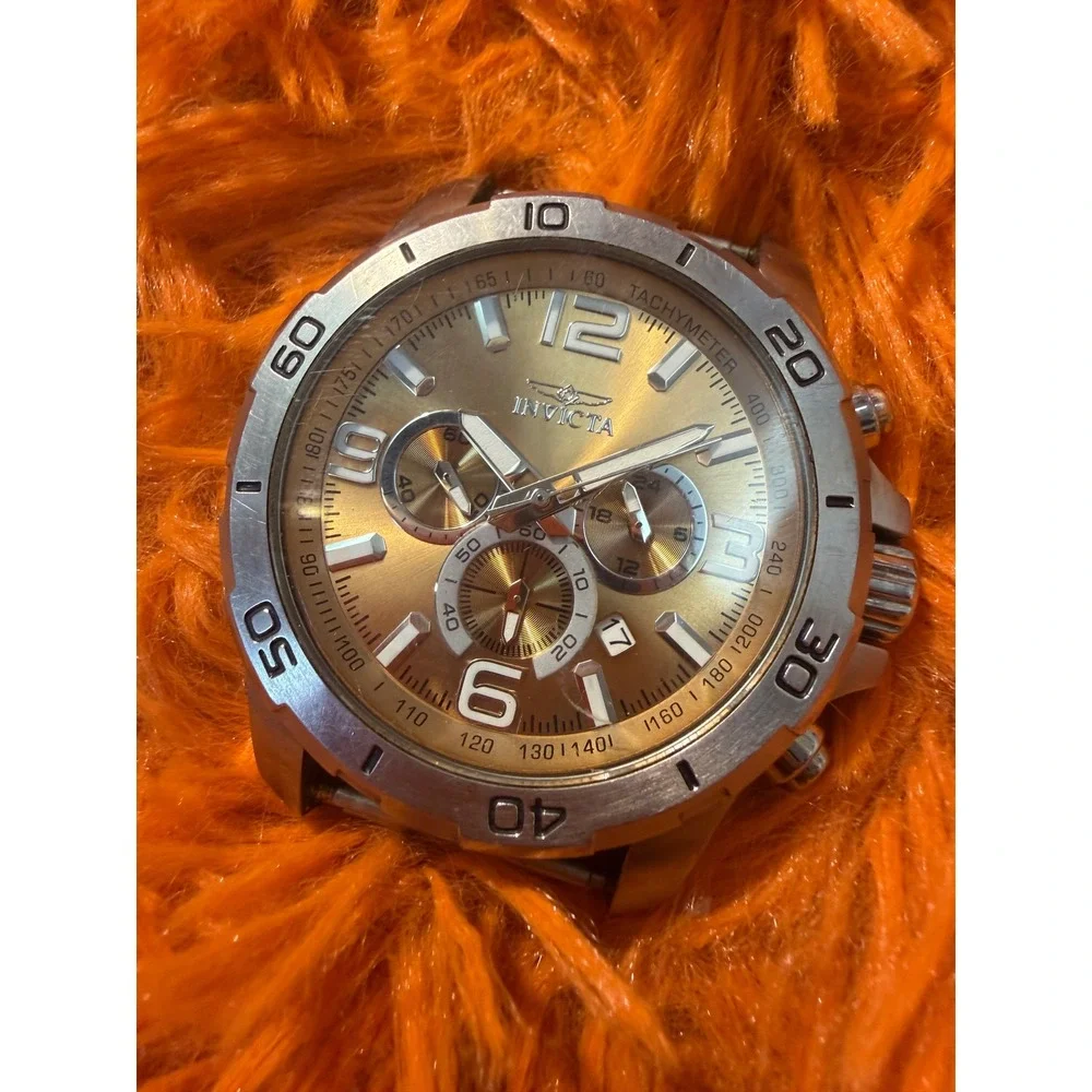 Invicta Pro Diver 24006 Chronograph Watch Gold Dial Stainless Steel Case 48mm